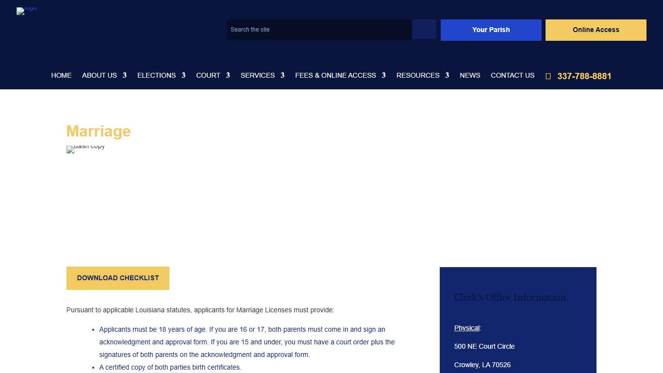 Marriage | Acadia Parish Clerk of Court