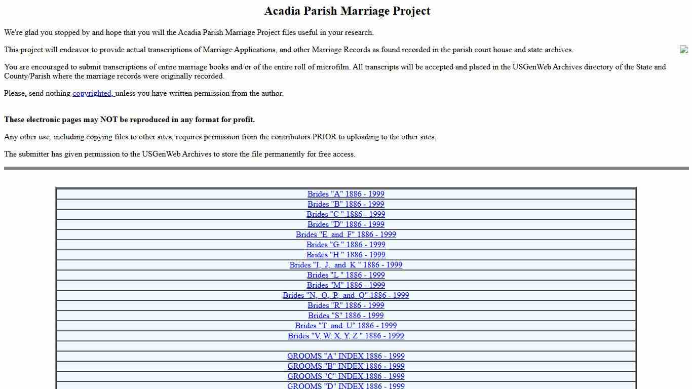 Acadia Parish LA marriage applications