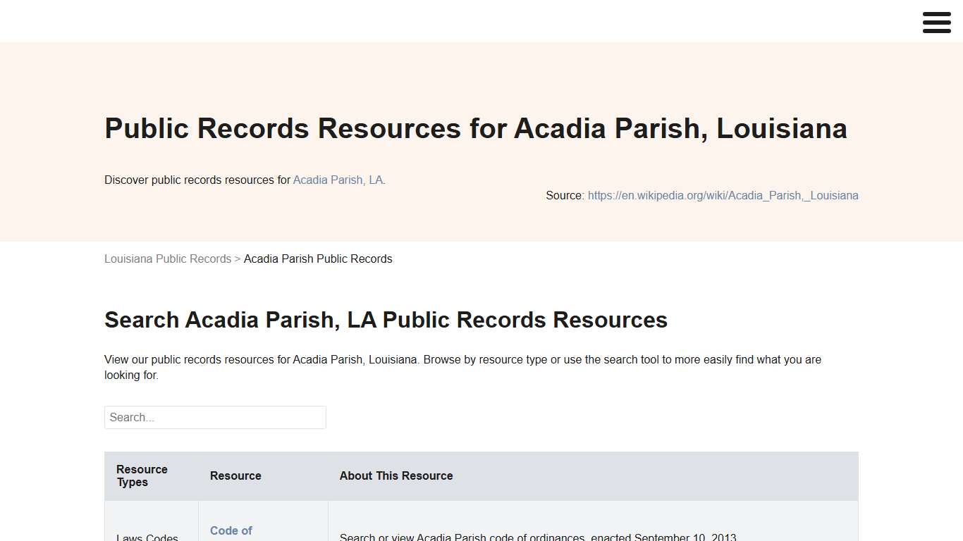 Acadia Parish Public Records Search