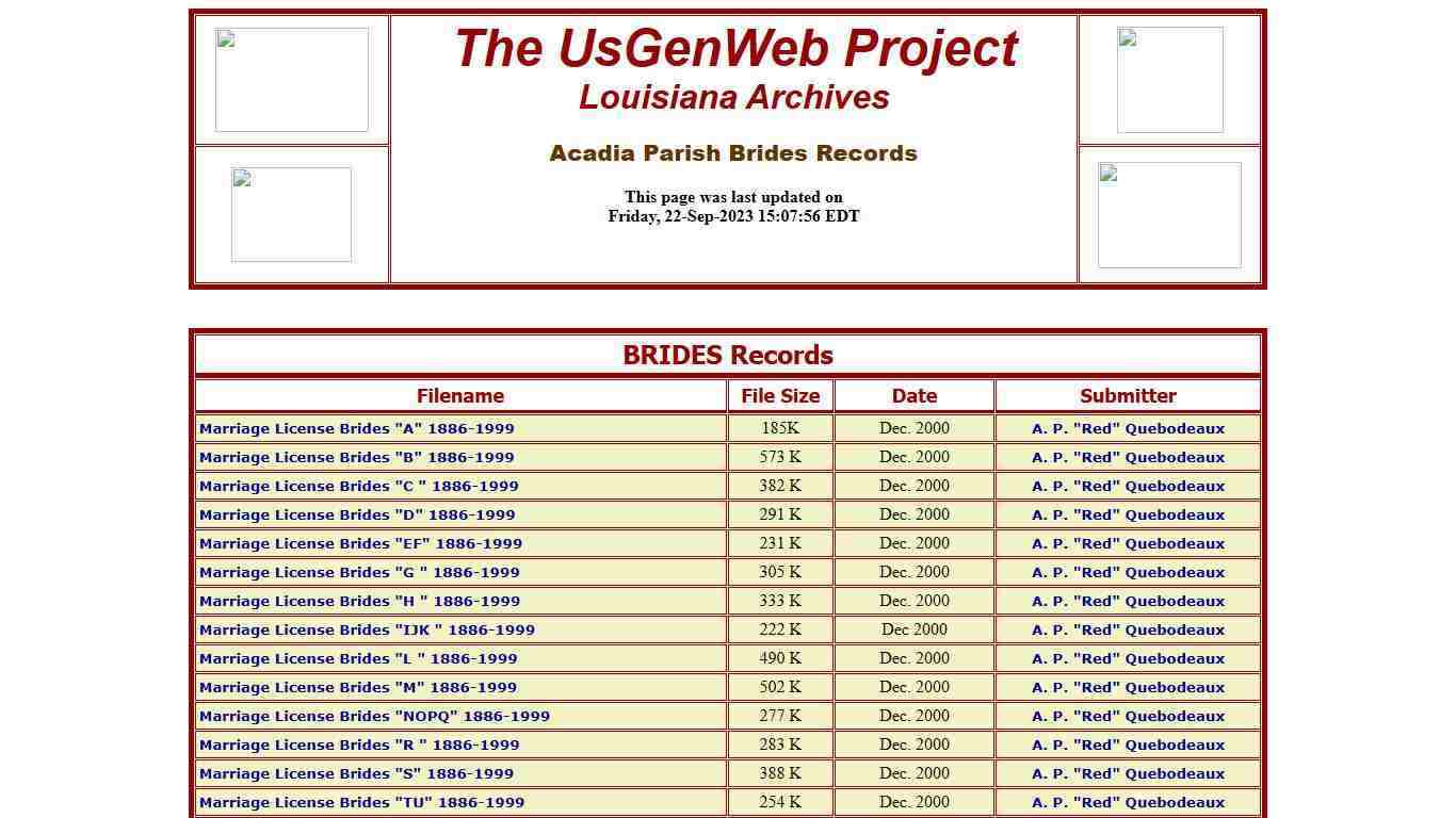 Acadia Parish Brides Records
