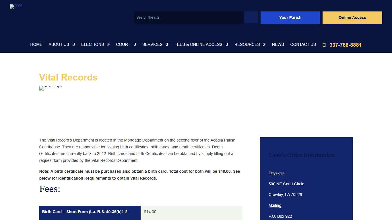 Vital Records | Acadia Parish Clerk of Court